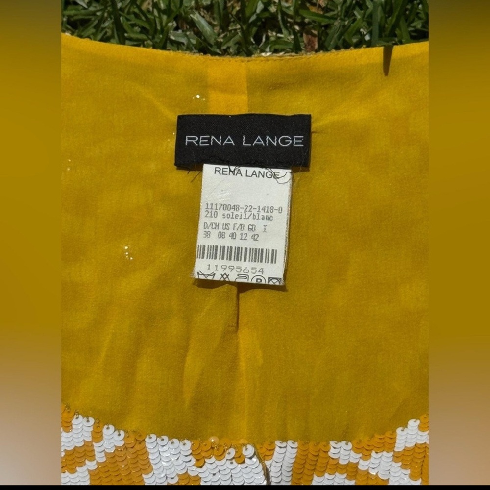 Rena Lange Yellow and White Geometric Blouse - Picture 3 of 8